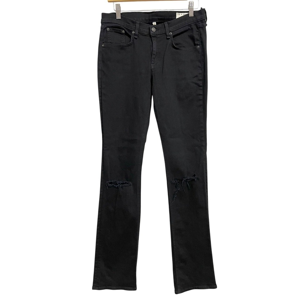 Rag & Bone Stiletto Bootcut Jeans Womens 29 Coal Black Slim Distressed Denim